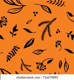 vector seamless texture leafs, twigs, berries, autumn