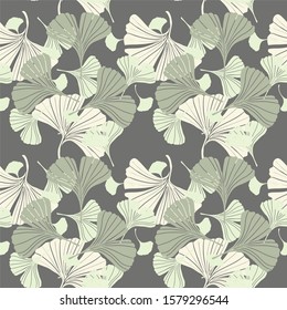 Vector seamless texture of leaves of a ginkgo biloba tree flat green and mysterious in a chaotic manner. Natural, healthy, eco-friendly organic. for cosmetics and medicines