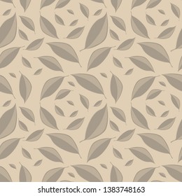 Vector seamless texture with leaves. Kraft paper looking