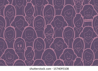 Vector seamless texture line funny cartoon women.