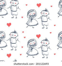 vector seamless texture with a little boy and girl