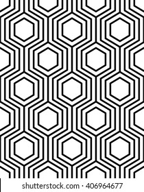 Vector seamless texture. Modern abstract background. Monochrome geometrical pattern with hexagons.