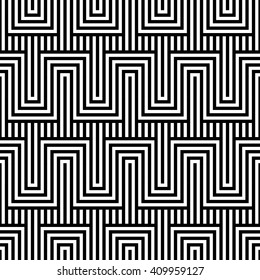 Vector seamless texture. Modern abstract background. Monochrome geometric pattern with rectangles on the background of vertical stripes.