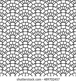 Vector seamless texture. Modern abstract background. Monochrome geometrical pattern with repeating circular tiles.