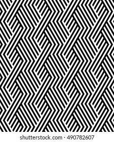 Vector seamless texture. Modern abstract background. Monochrome geometrical pattern with repeating hexagonal tiles on the background of oblique strips.