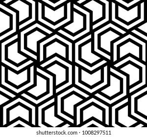 Vector seamless texture. Modern geometric background. Monochrome repeating pattern with hexagonal tiles.