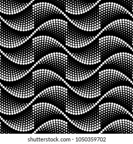 Vector seamless texture. Modern geometric background. Monochrome repeating pattern with curved wavy lines of dots.