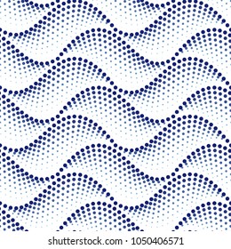 Vector seamless texture. Modern geometric background. Repeating pattern with curved wavy lines of dots.