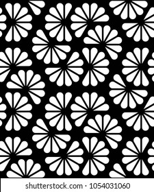 Vector seamless texture. Modern geometric background. Monochrome repeating pattern. Hexagonal tiles with abstract flowers.