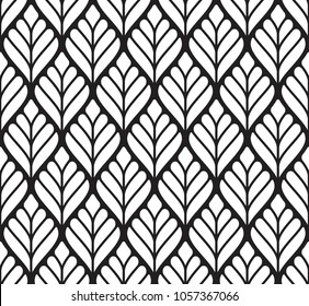 Vector seamless texture. Modern geometric background. Monochrome repeating pattern with abstract leaves