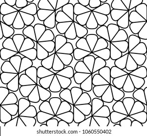 Vector seamless texture. Modern geometric background. Monochrome repeating pattern. Hexagonal tiles with abstract flowers.