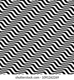 Vector seamless texture. Modern geometric background. Monochrome repeating pattern with wavy lines.