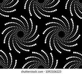 Vector seamless texture. Modern geometric background. Monochrome repeating pattern. Spirals of points.