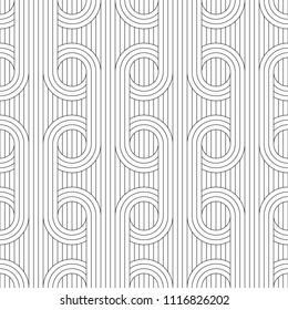 Vector textura sin costuras. Fondo geométrico moderno. Patrón de repetición monocromo con círculos en el fondo de rayas de Vertical.