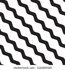 Vector seamless texture. Modern geometric background. Monochrome pattern with wavy bands arranged diagonally.