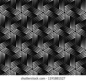 Vector seamless texture. Modern geometric background. Monochrome geometric pattern with hexagons of dots.