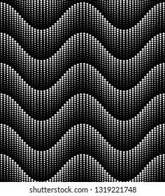 Vector seamless texture. Modern geometric background with wavy lines of dots.