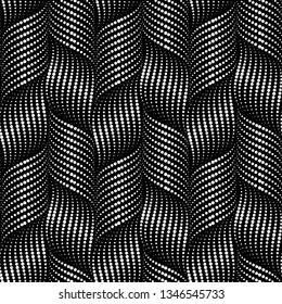 Vector seamless texture. Modern geometric background. Monochrome repeating pattern with curved wavy lines of dots.