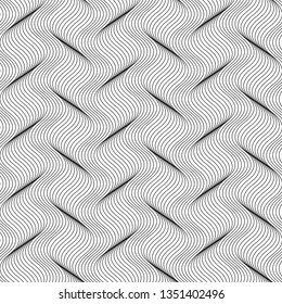 Vector seamless texture. Modern geometric background. Monochrome repeating pattern. Grid with thin curving threads.