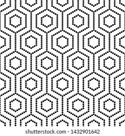 Vector seamless texture. Modern geometric background. Hexagonal tiles with dots.