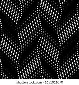 Vector seamless texture. Modern geometric background. Monochrome repeating pattern with curved wavy lines of dots.