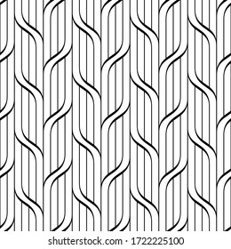 Vector seamless texture. Modern geometric background. Monochrome repeating pattern with interlacing wavy lines.