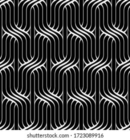 Vector seamless texture. Modern geometric background. Monochrome repeating pattern with interlacing wavy lines.