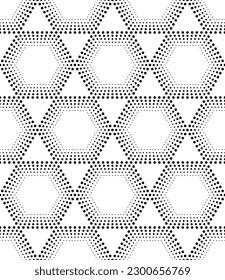 Vector seamless texture. Modern geometric background with dotted hexagonal tiles.
