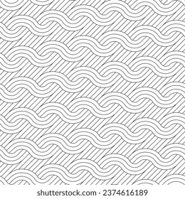 Vector seamless texture. Modern geometric background. Grid with wavy lines.