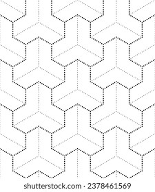 Vector seamless texture. Modern geometric background with dotted  hexagons.