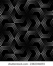 Vector seamless texture. Modern geometric background with dotted  hexagons.