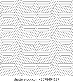 Vector seamless texture. Modern geometric background with hexagons made of thin threads. 