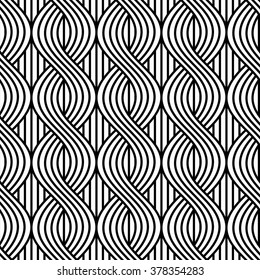 Vector seamless texture. Modern geometric background. Repeated monochrome pattern with interlaced lines.