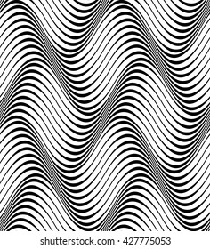 Vector seamless texture. Modern geometric background. Monochrome repeating pattern with waves.