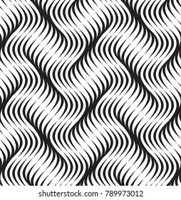 Vector seamless texture. Modern geometric background. Monochrome repeating pattern with interwoven wavy lines.