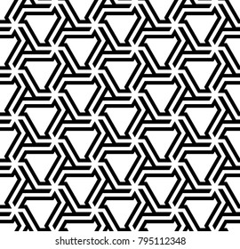 Vector seamless texture. Modern geometric background. Monochrome repeating pattern with hexagonal tiles.