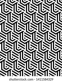Vector seamless texture. Modern monochrome geometric background. Lattice with hexagonal cells.