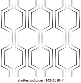 Vector seamless texture. Modern monochrome geometric background. Grid with hexagonal cells of dots.