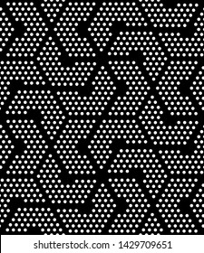 Vector seamless texture. Modern monochrome geometric background with hexagonal dots tiles.