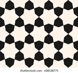 Vector seamless texture, monochrome geometric pattern with simple geometrical shapes, hexagons, stars. Elegant abstract background for tileable print, decoration, fabric, furniture, embossing, textile