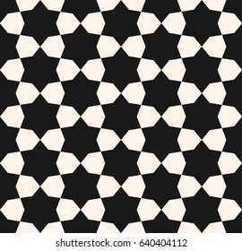 Vector seamless texture, monochrome geometric pattern with simple geometrical shapes, hexagons, stars. Elegant abstract background for tileable print, decor, fabric, furniture, textile, package, cover