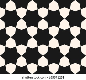 Vector seamless texture, monochrome geometric pattern with simple geometrical shapes, hexagons, stars. Contrast abstract background for prints, home decor, fabric, furniture, textile, package, covers
