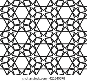 Vector seamless texture. Monochrome linear grid with stars. Modern stylish graphic design.