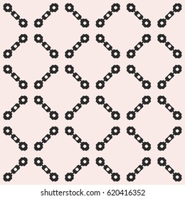 Vector seamless texture, monochrome ornament pattern with simple geometric figures, chains, diagonal lattice, square grid. Abstract repeat background. Design element for prints, covers, package, cloth