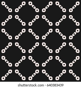 Vector seamless texture, monochrome ornament pattern with simple geometric figures, chains, diagonal lattice, square grid. Abstract dark repeat background. Design element for prints, decor, covers
