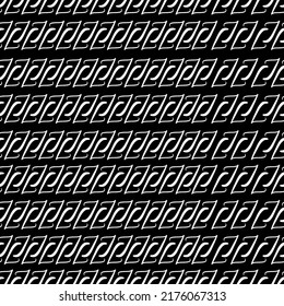 vector seamless texture on a black isolated background with a geometric ornament, a vector pattern with white letters on a black background