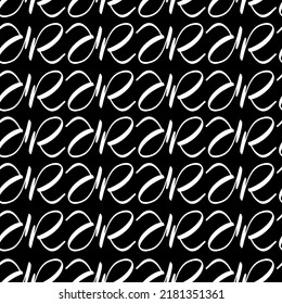 vector seamless texture on a black isolated background with white letters or a geometric ornament made up of letters, a black pattern with white letters