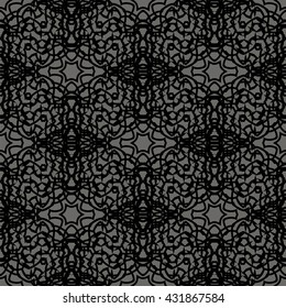 Vector Seamless Texture on Black. Element for Design. Ornamental Backdrop. Pattern Fill. Ornate Floral Decor for Wallpaper. Traditional Decor on Background