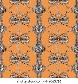 vector seamless texture on dark yellow background with white floral doodles
