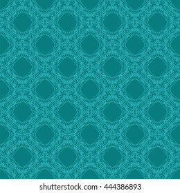 Vector Seamless Texture on Green. Element for Design. Ornamental Backdrop. Pattern Fill. Ornate Floral Decor for Wallpaper. Traditional Decor on Green Background